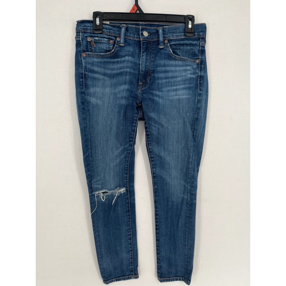 Polo Ralph Lauren Skinny Jeans Womens 29 Distressed Knee Blue Denim Medium Wash